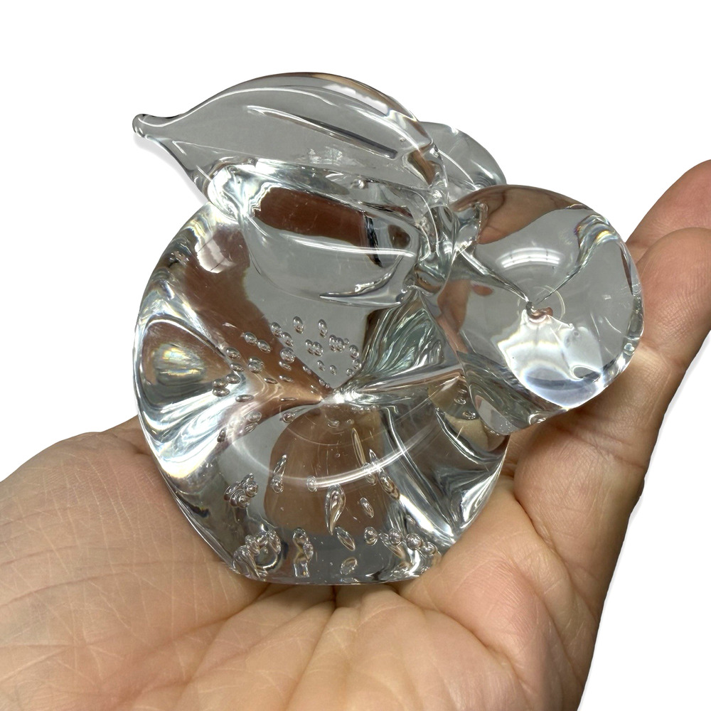 Orrefors Style Crystal Bunny Rabbit Art Glass Paperweight Clear Bubble Sculpture